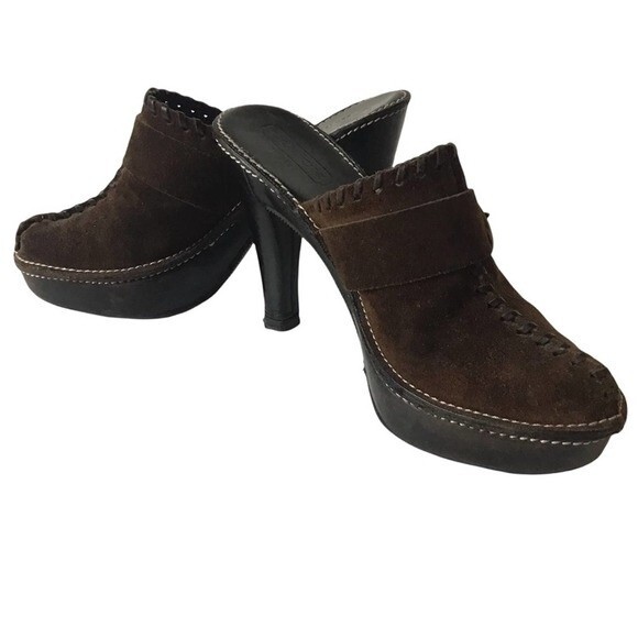 Coach Katryna Brown Suede Fringe Buckle Mules 7B - Picture 3 of 9